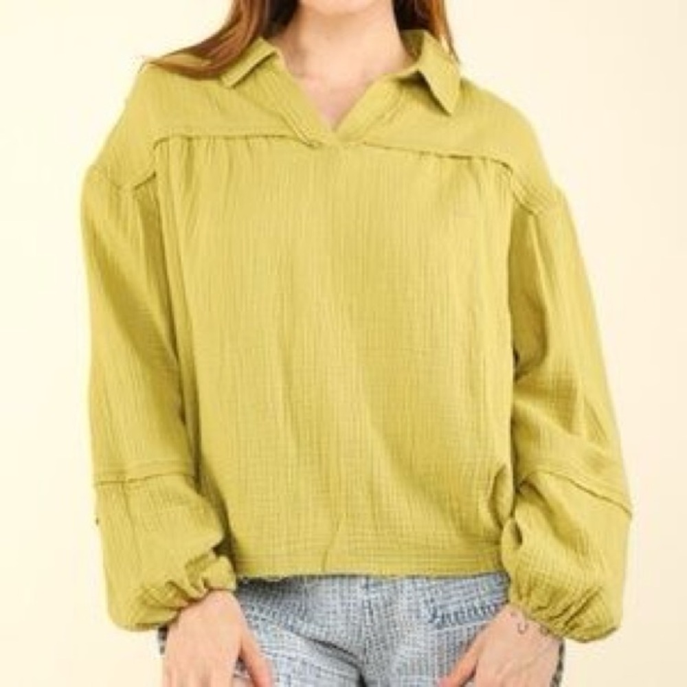 New In Size Large Chartreuse Textured Boutique Women's Flowy Boho Top